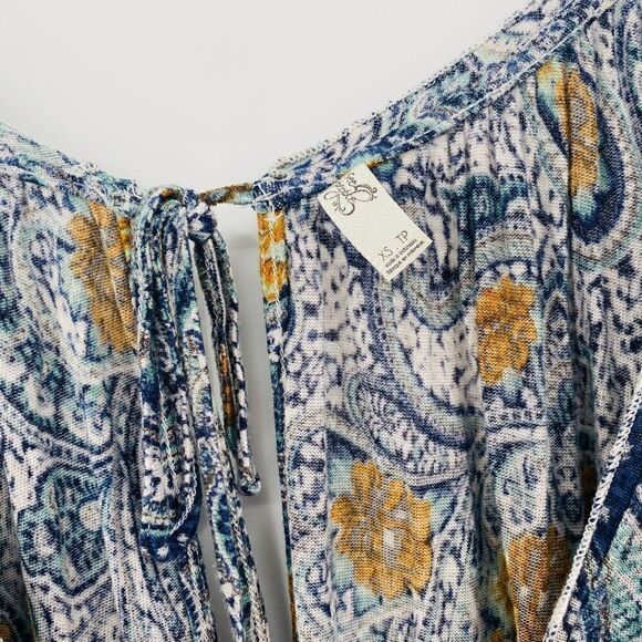 Free People Size XS Blue Paisley Print Hummingbird Chloe Cold Shoulder Top - Picture 7 of 13
